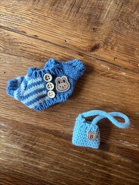 Small doll Blue Striped doll Knit Sweater and Mini Bag Set